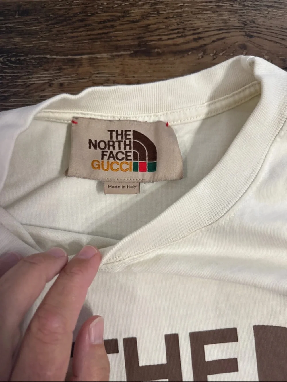The North Face Tee — Cream with Brown, Gold & Green Accents